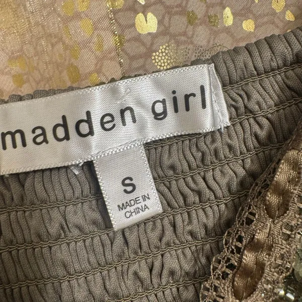 Madden Girl Olive Green Beaded Floral Sequin Lace Camisole Tank Top - Image 4