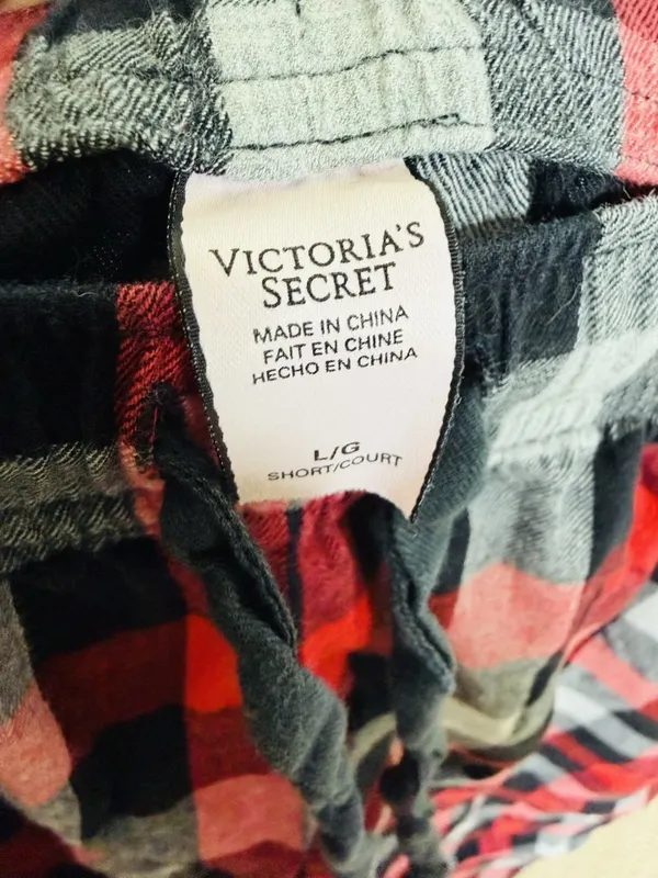 Victoria Secret Pajama Set Sz L Red Black Plaid Button Up Top Drawstring Pants - Image 11