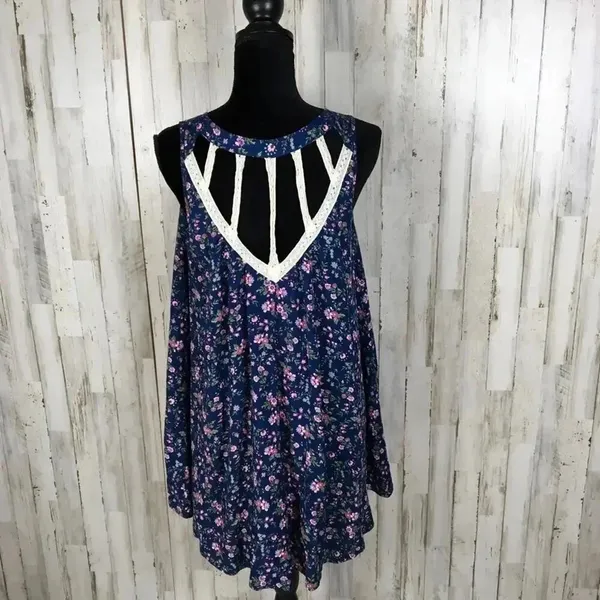 Entro Open Caged Back Floral Dress Swing Anthro v6x - Image 4