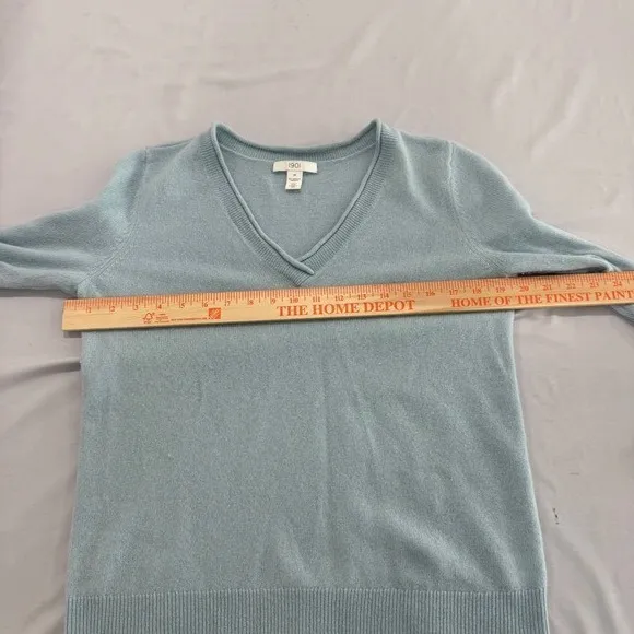 1901 Womens V-Neck 100% Cashmere Sweater Light Blue Long Sleeve Pullover Size M - Image 5