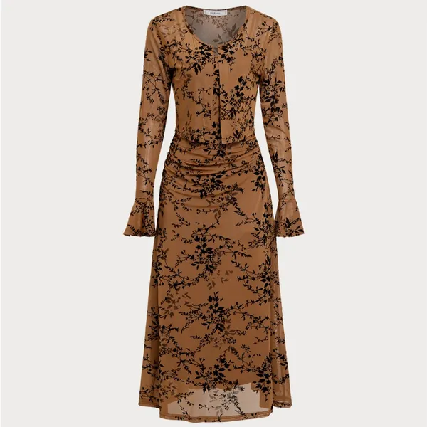 Rihoas Brown Floral Two-piece Midi Dress - Image 5