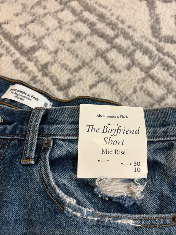 Abercrombie & Fitch Dark Blue Distressed Denim Cutoff Shorts - Image 2