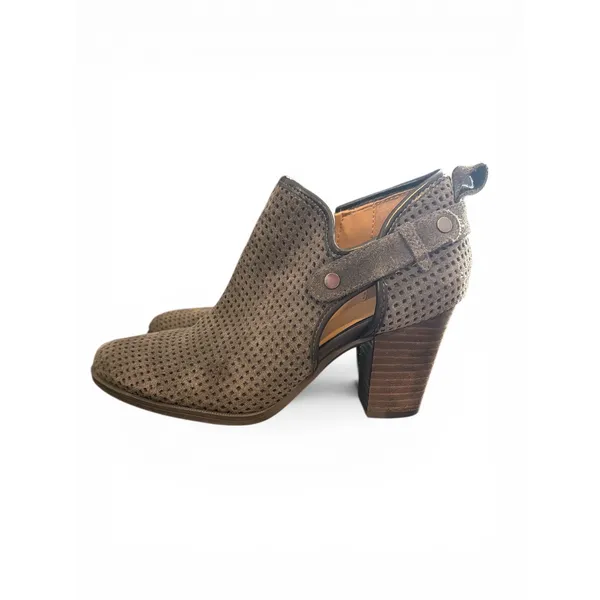 Franco Sarto Womens Olive Taupe Perforated‎ Suede Side Cutout Ankle Booties 6.5 - Image 3