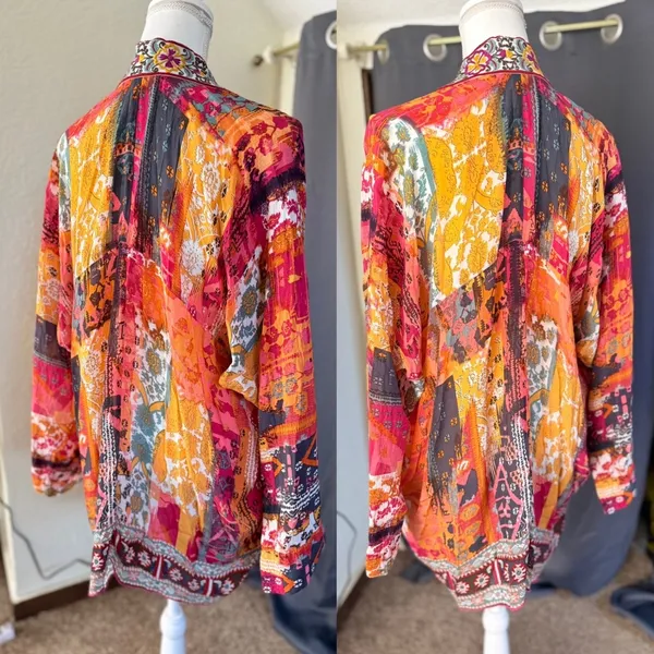 Love Kyla Boho Kimono Cardigan Womens One Size Embroidered Patchwork Viscose - Image 7