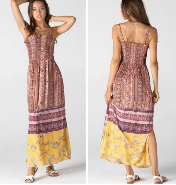 Boho Tribal Print Maxi Slit Dress - Image 9