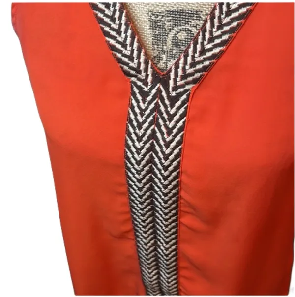 THML Orange Racerback Blouse with Chevron V-Neck Trim - Image 3
