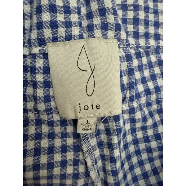Joie Gingham Wide‎ Leg Cropped Pants Paperbag Waist Blue White Size L - Image 7