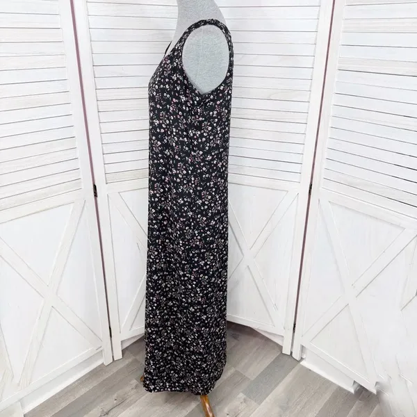 Vintage 90s Y2K Kathie Lee Floral Sleeveless Shift Maxi Dress Black Pink Medium - Image 2