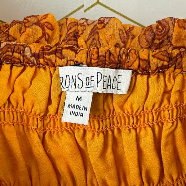 Patrons of Peace Crop Floral Smocked Ruffle Marigold Top - Size - Medium - Image 5