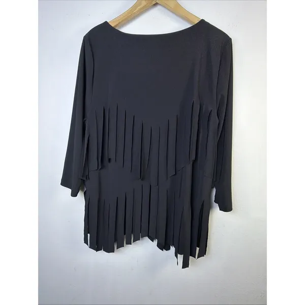 Ali Miles Black Fringe Blouse large whimsygoth western bohemian hippy festival - Image 2
