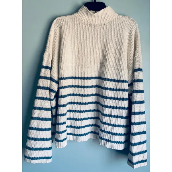 Edikted Sweater Oversized Quarter Zip Striped Bell Sleeve Knit Medium - Image 8