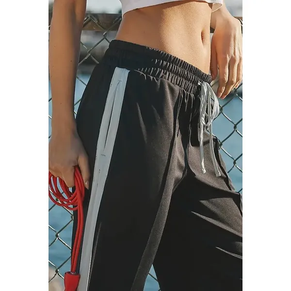 Daily Practice Anthropologie Side Stripe Track Pants XS Black Wide Leg Pull On - Image 3