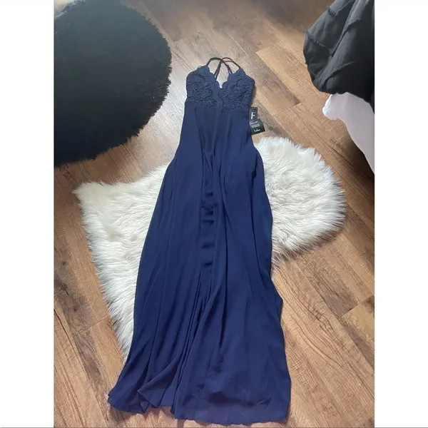 LULU’S Madalyn Navy Blue Lace Maxi Dress - Image 3
