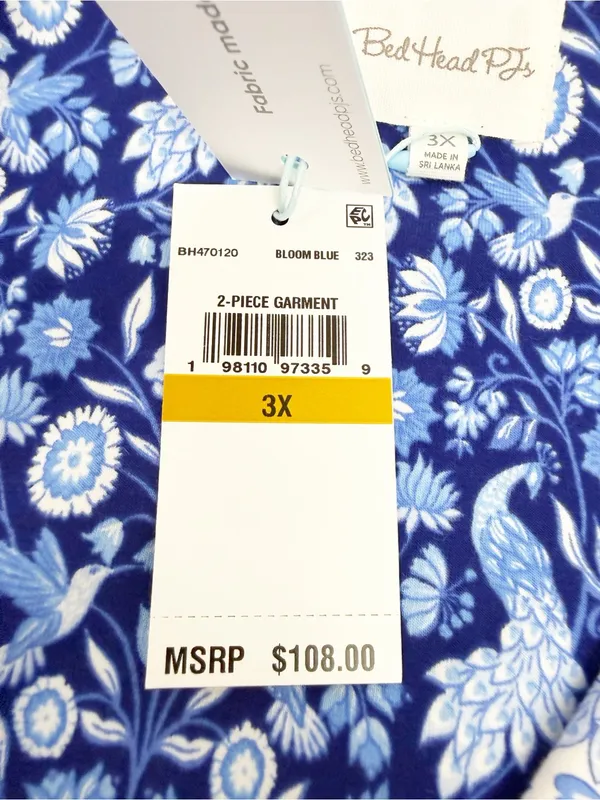 BedHead 3/4 Sleeve Classic PJ Set Bloomscape Blue Bird Floral Cropped Pajama Set - Image 14