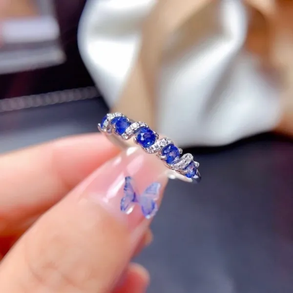 18K White Gold Plated Adjustable Blue Crystsl Sapphire Ring for Women - Image 2