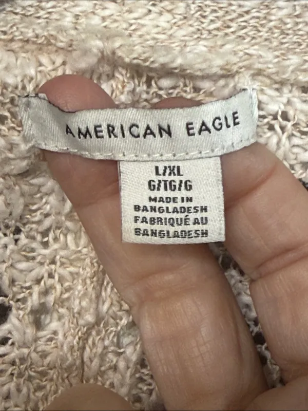 AMERICAN EAGLE Crochet Open-Front Cotton Knit Cardigan L/XL Coastal Cottagecore - Image 4