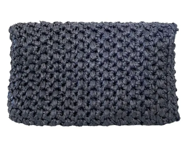 Vintage Navy Blue Woven Straw Envelope Clutch Purse Shoulder Bag - Image 3