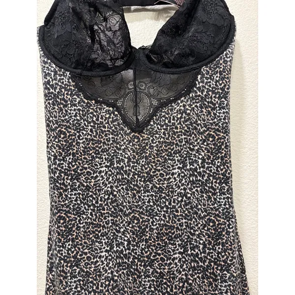 Victoria's Secret Leopard Print Lace Trim Underwire Slip Dress Black Y2K Large - Image 3