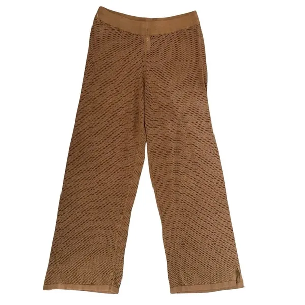 Pact Open Knit Pants L Brown Organic Cotton Linen Coastal Boho Coverup Resort - Image 5