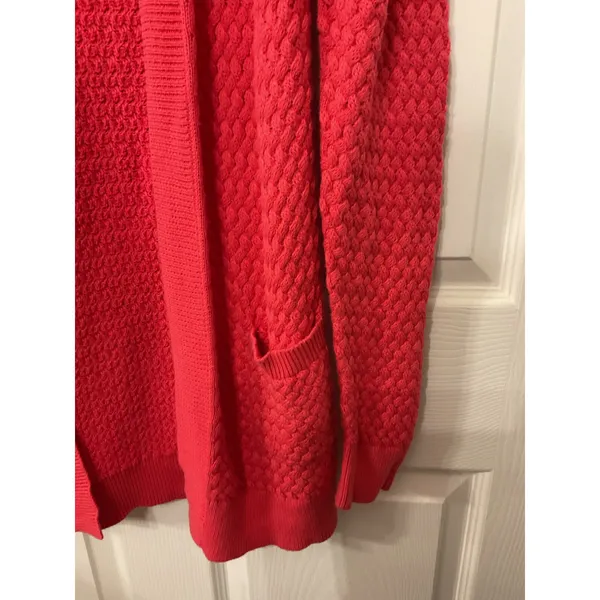 L.L. Bean Woven Knit Coral 100% Cotton Open Front Cardigan, sz M - Image 4