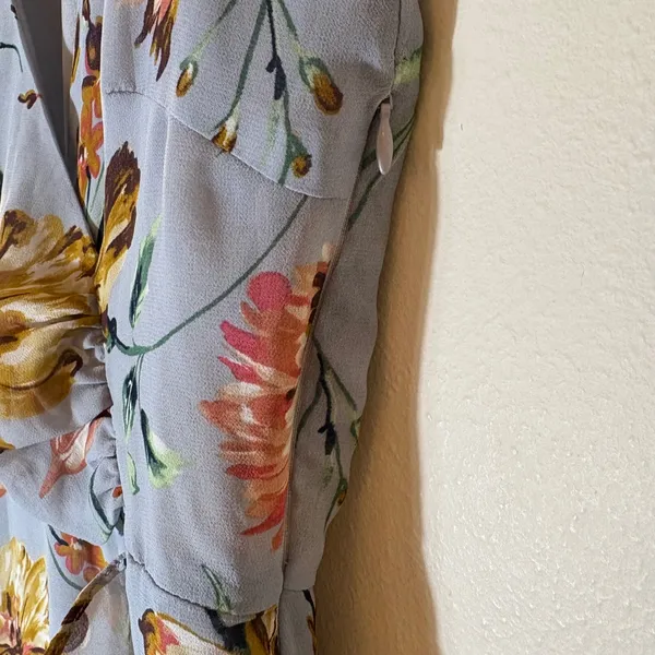 Dress Forum‎ Floral High Low Maxi Dress Surplice Neck Blue Size Medium - Image 5