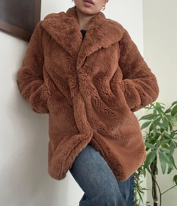 Zara outerwear soft brown fluffy faux fur coat jacket - Image 2