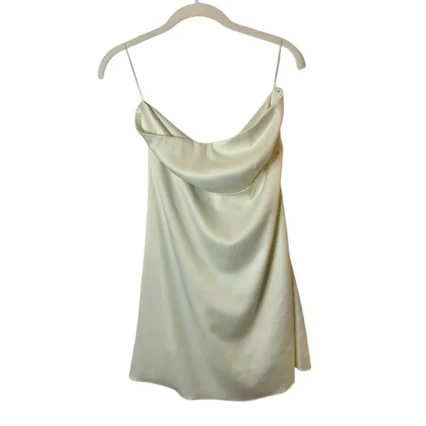 UO Mira Strapless Tie-Back Bow Satin Slip Mini Dress in Ivory Women's sz. M - Image 3