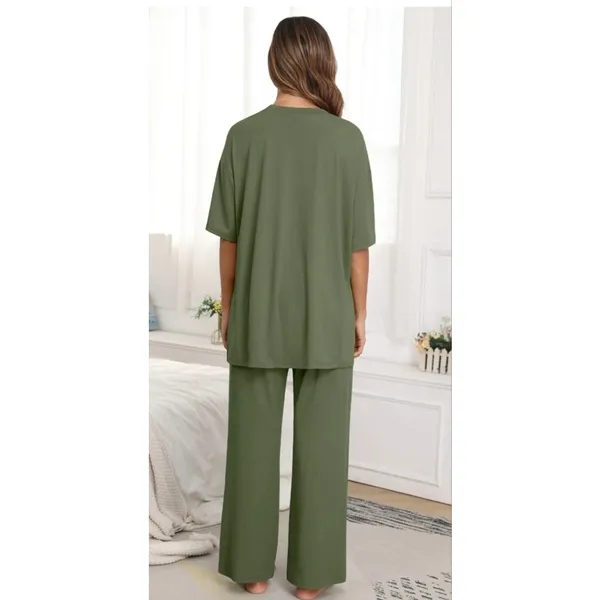 NEW Soft 2 Pc Lounge Set Pajamas Knit Short Sleeve Top & Long Pants M - Image 2