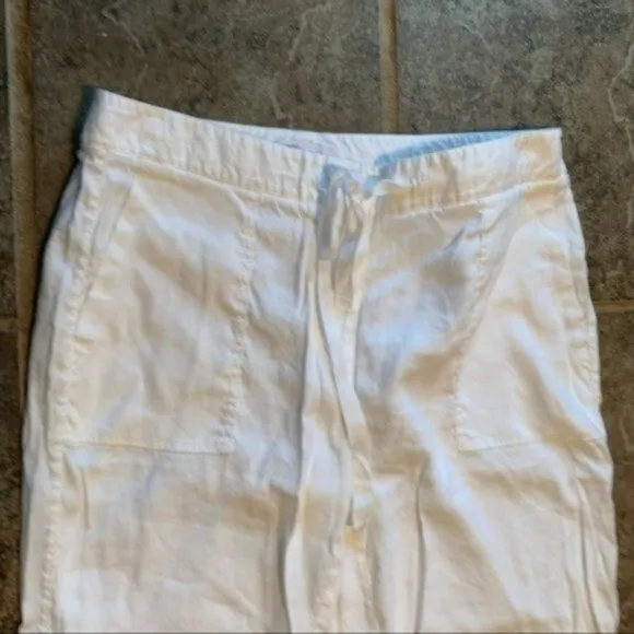 Nordstrom Signature Women's Size 14 Drawstring Waist Pants White Linen Blend - Image 8