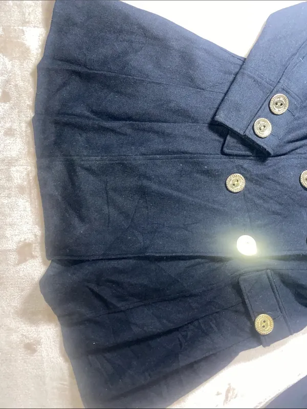 Vintage Y2K Wool Blend Apple Bottoms Black Peacoat with gold buttons - Image 6