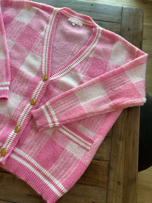 More to Come Revolve Bonnie Pink Plaid Cardigan Sweater XS - Image 6