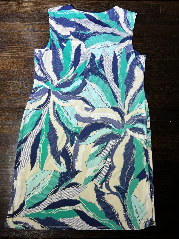 JM Collection Sleeveless Dress Blue Teal Abstract Twist Keyhole Neck Size Large - Image 4