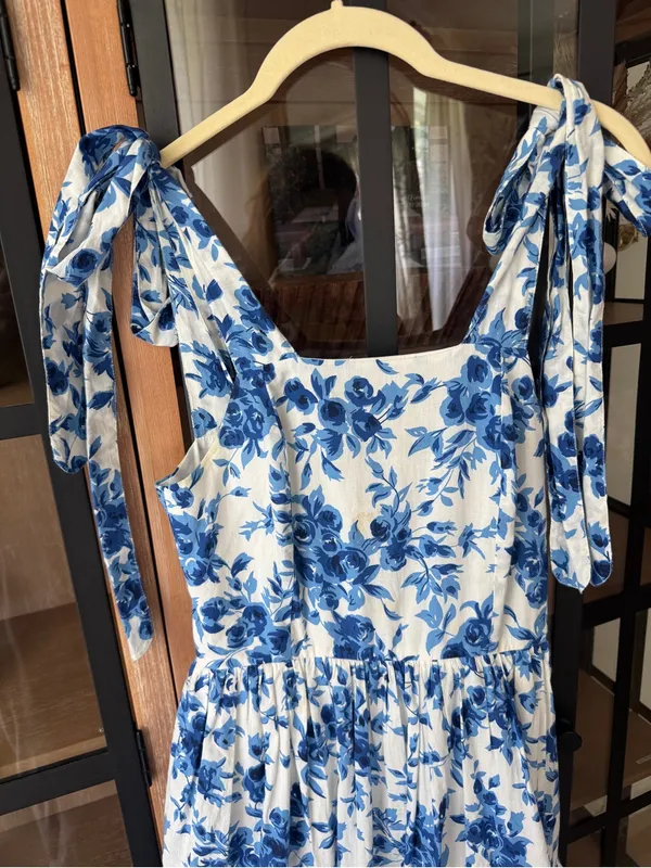 Abercrombie Mille Daphne maxi dress ruffle tiered midi bows cotton floral print tie straps - Image 5