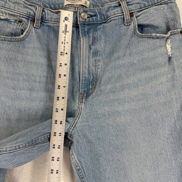 Abercrombie‎ & Fitch The Vintage Flare High Rise Light Wash Raw Hem Jeans 33 16R - Image 5