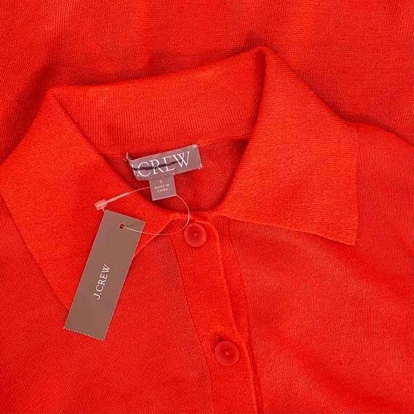 NWT!! J. CREW Collared Button-Up Sweater Cardigan Linen Poppy Orange Red Small - Image 12