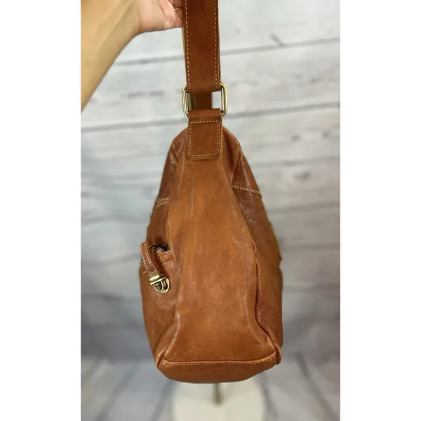 Chocolat Blu Brown Leather Hobo Shoulder Bag Multi Pocket Zip Boho Satchel Purse - Image 5