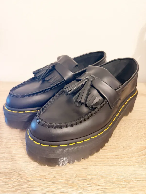 DR. MARTENS ADRIAN QUAD LEATHER PLATFORM TASSLE LOAFERS Black Size 7 - Image 2
