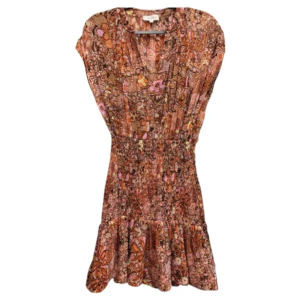 ALC Frank Carly Smocked Print 100% Silk Mini Dress Sorbet Floral Multicolor Size 6 - Image 3