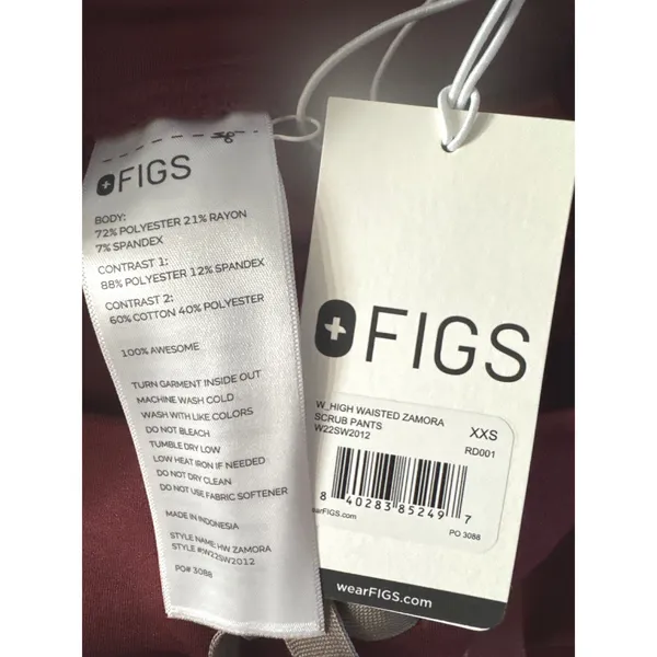 FIGS High Waisted Zamora Scrub Pants Burgundy XXS‎ Technical Collection Jogger - Image 8