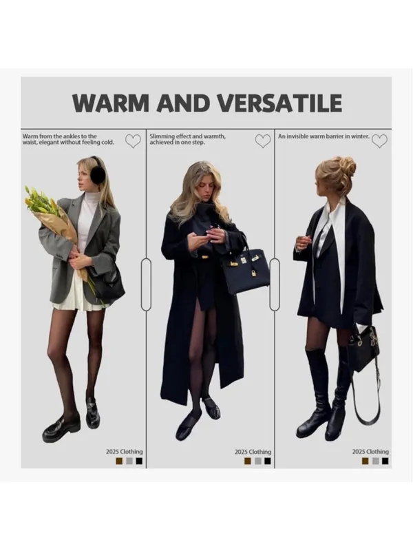 NEW 2 Pairs Fleece Lined Tights-Faux Translucent Leggings One size - Image 6