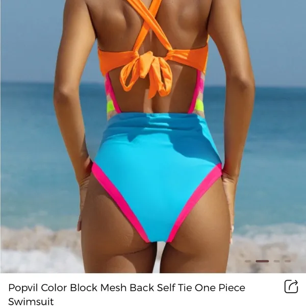 Brand New Popvil Color Block Mesh Back Self Tie One Piece Swimsuit - Image 2