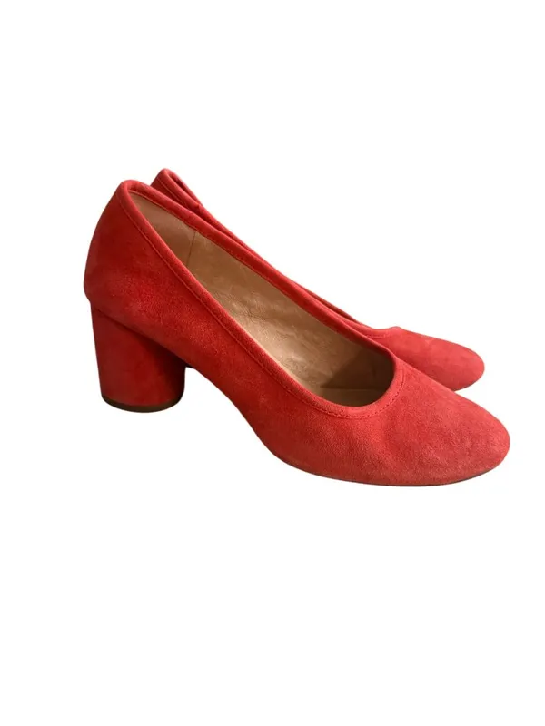 EVERLANE Red Orange Suede Heels Size 6 Womens Shoes - Image 4