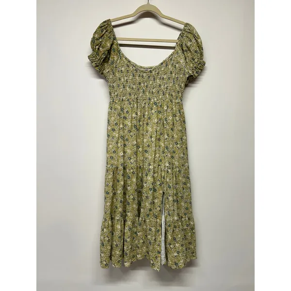 OPT Lanna Green Floral Smocked Puff Sleeve Midi Dress Cottagecore Prairie Trad M - Image 2