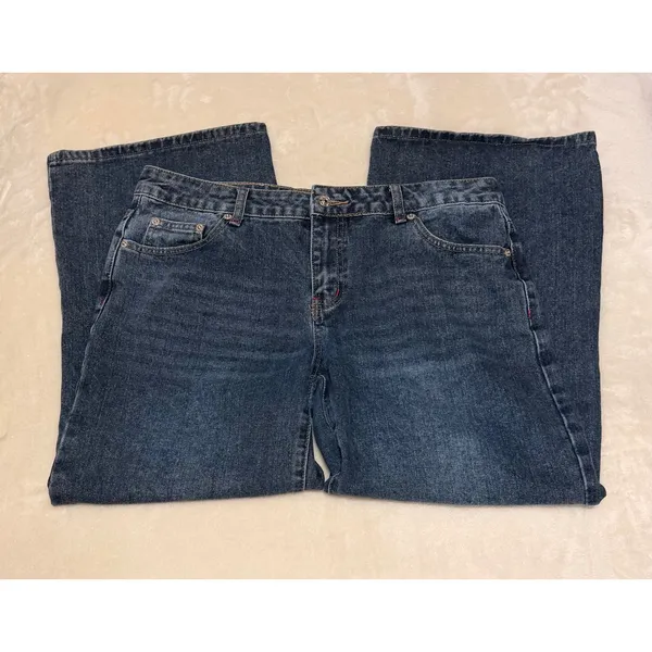 Edikted Women's Sz L Dark Wash Wide Leg Jeans Mid‎ Rise Denim - Image 4