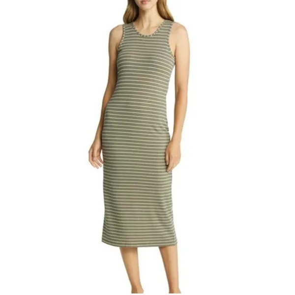 Marine Layer Lexi Rib Daytime Midi Dress Olive Stripe Size S - Image 4