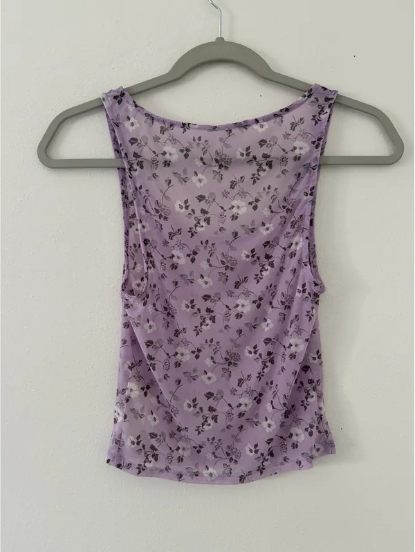 Free People Y2K Coquette Twosie for One Mesh Lilac Ditsy Floral Combo Tank small - Image 10