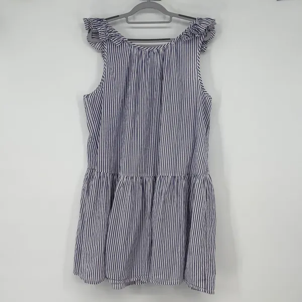 Apiece Apart XL Blue Stripe Baby Doll Ruffle Poplin Coastal‎ Mini Dress Cotton - Image 3