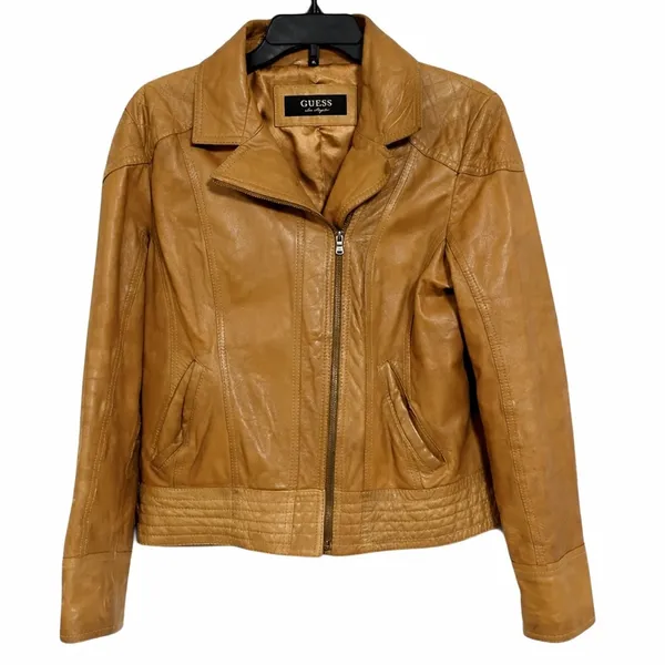 GUESS LOS ANGELES Womens Distressed Genuine, Leather Motorcycle Moto Jacket Coat - Image 2