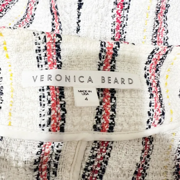 Veronica Beard Mara Stripe Tweed Boucle Woven Cotton Linen Moto Jacket 4 - Image 2