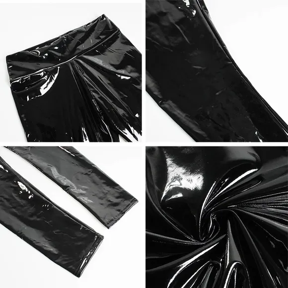 Women Black PU Leather High Waist Legging - Image 6